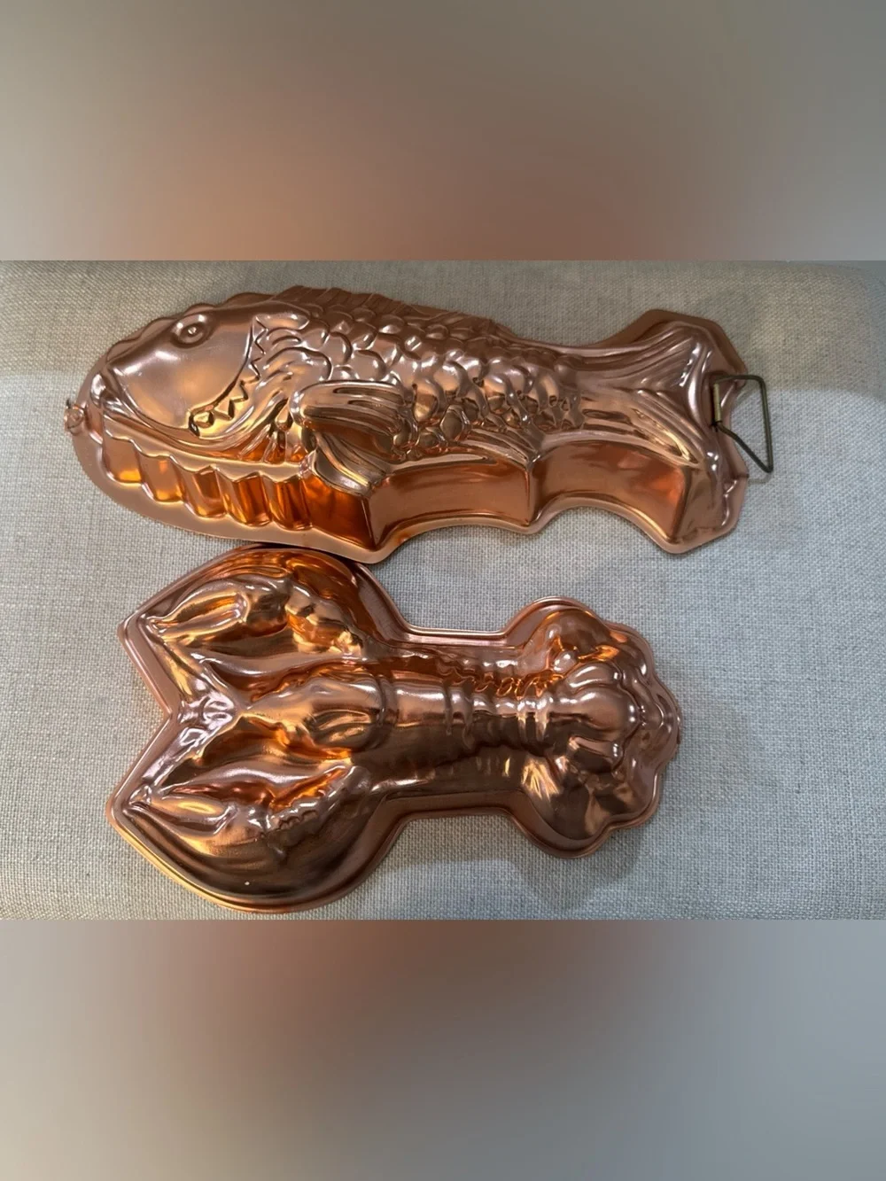 Vintage Copper Fish & Lobster Wall  Kitchen Decor Cake Baking Jello Molds